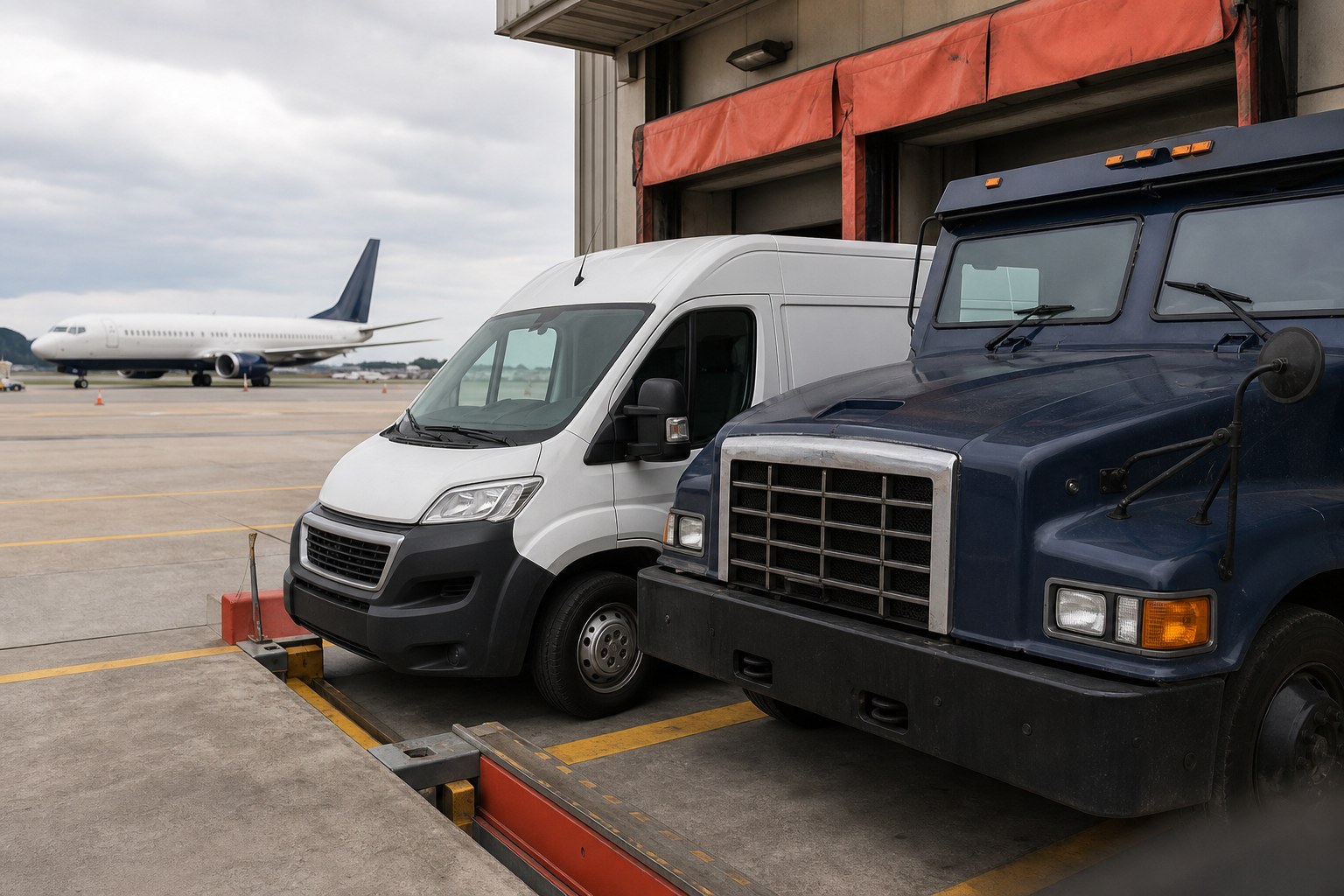 Camioneta, blindado y avión coincidiendo en un mismo nodo logístico