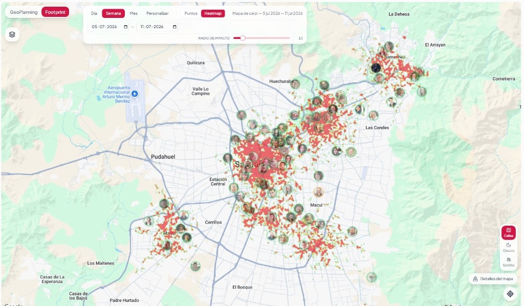 Footprint en figho: mapa de calor con personas desplegadas en el territorio