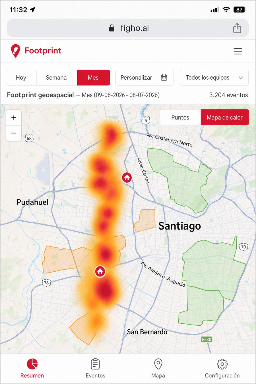 Footprint: mapa de calor geoespacial de la operación