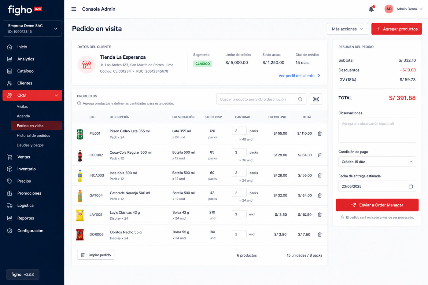 Pedido en visita CRM figho