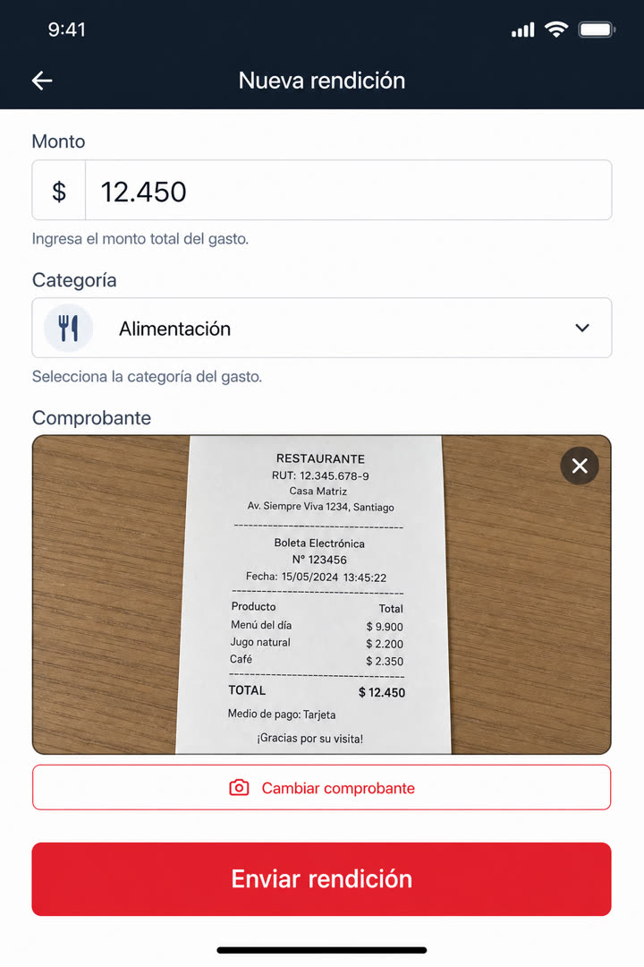 App figho — envío de rendición en app (Firma de documentos con seguimiento de estado)