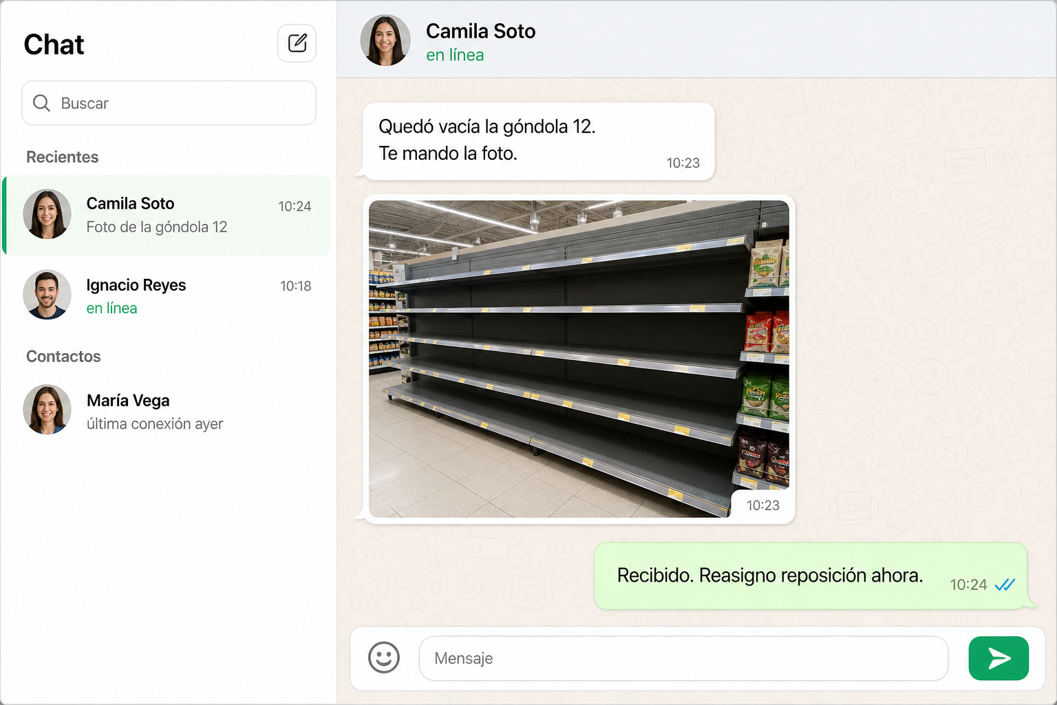 Consola figho: inbox y hilo 1 a 1 con la foto de la góndola 12