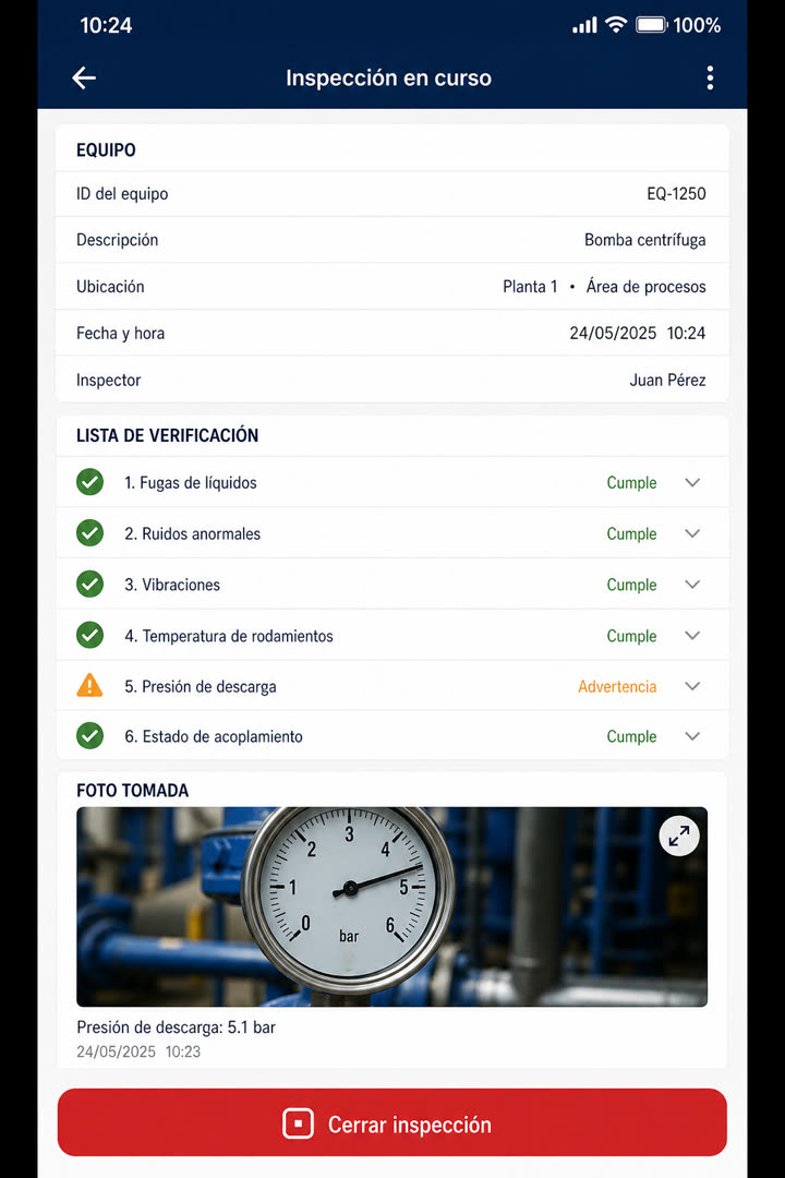 App figho — ejecución de OT en app (Repuestos críticos sin quiebre de stock)