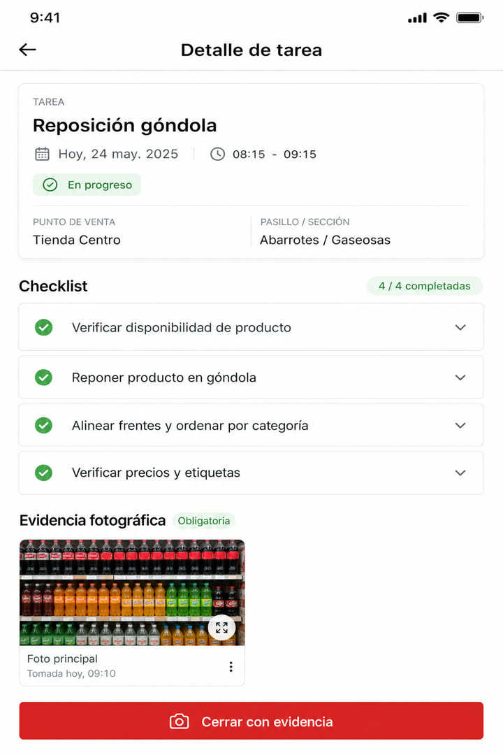 App figho — tarea de reposición en sala (Recibimiento en CD sincronizado con sala)