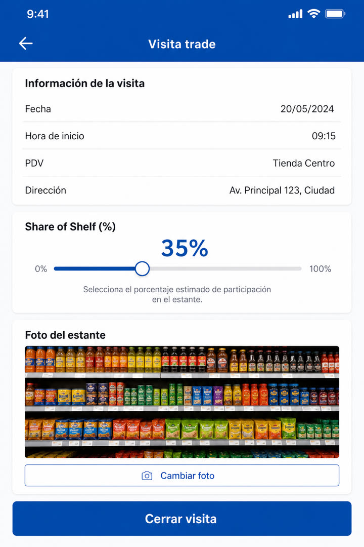 App figho — visita a punto de venta (POSM instalado con evidencia y vigencia)